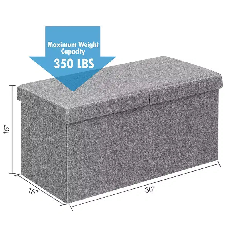 Costway Pouf de Rangement Pliant 76 cm avec Couvercle Relevable Banc de Bout de Lit Capacité 80L Gris Clair/Gris Foncé