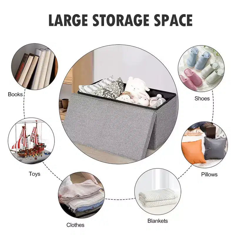 Costway Pouf de Rangement Pliant 76 cm avec Couvercle Relevable Banc de Bout de Lit Capacité 80L Gris Clair/Gris Foncé