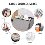 Costway Pouf de Rangement Pliant 76 cm avec Couvercle Relevable Banc de Bout de Lit Capacité 80L Gris Clair/Gris Foncé