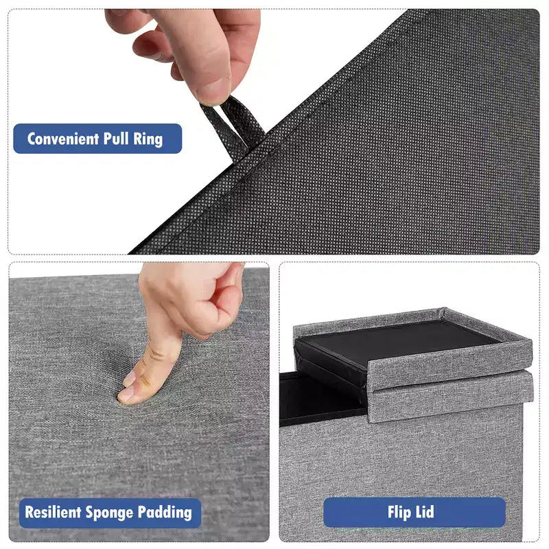 Costway Pouf de Rangement Pliant 76 cm avec Couvercle Relevable Banc de Bout de Lit Capacité 80L Gris Clair/Gris Foncé