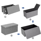 Costway Pouf de Rangement Pliant 76 cm avec Couvercle Relevable Banc de Bout de Lit Capacité 80L Gris Clair/Gris Foncé