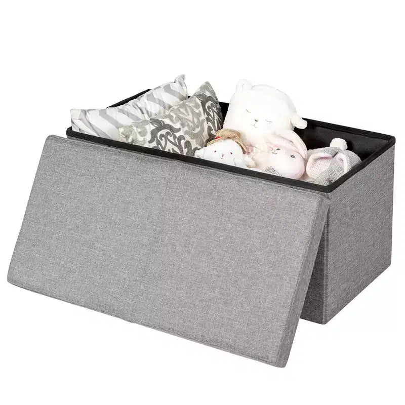 Costway Pouf de Rangement Pliant 76 cm avec Couvercle Relevable Banc de Bout de Lit Capacité 80L Gris Clair/Gris Foncé