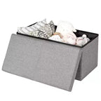 Costway Pouf de Rangement Pliant 76 cm avec Couvercle Relevable Banc de Bout de Lit Capacité 80L Gris Clair/Gris Foncé