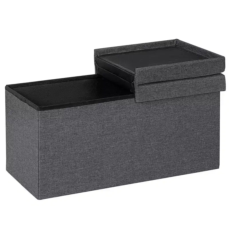 Costway Pouf de Rangement Pliant 76 cm avec Couvercle Relevable Banc de Bout de Lit Capacité 80L Gris Clair/Gris Foncé