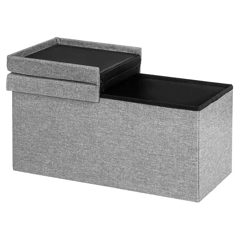 Costway Pouf de Rangement Pliant 76 cm avec Couvercle Relevable Banc de Bout de Lit Capacité 80L Gris Clair/Gris Foncé