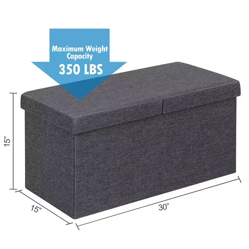 Costway Pouf de Rangement Pliant 76 cm avec Couvercle Relevable Banc de Bout de Lit Capacité 80L Gris Clair/Gris Foncé