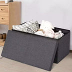 Costway Pouf de Rangement Pliant 76 cm avec Couvercle Relevable Banc de Bout de Lit Capacité 80L Gris Clair/Gris Foncé