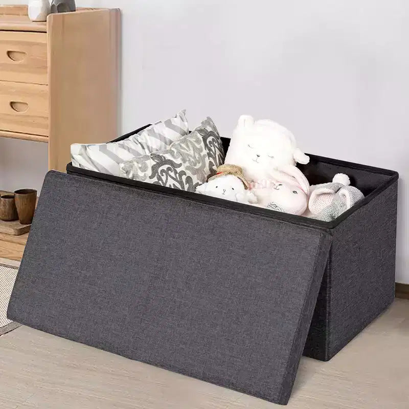 Costway Pouf de Rangement Pliant 76 cm avec Couvercle Relevable Banc de Bout de Lit Capacité 80L Gris Clair/Gris Foncé