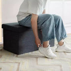 Costway Pouf de Rangement Pliant 76 cm avec Couvercle Relevable Banc de Bout de Lit Capacité 80L Gris Clair/Gris Foncé