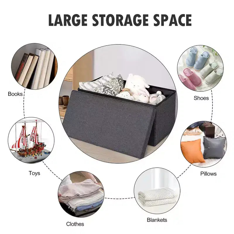 Costway Pouf de Rangement Pliant 76 cm avec Couvercle Relevable Banc de Bout de Lit Capacité 80L Gris Clair/Gris Foncé