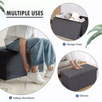 Costway Pouf de Rangement Pliant 76 cm avec Couvercle Relevable Banc de Bout de Lit Capacité 80L Gris Clair/Gris Foncé