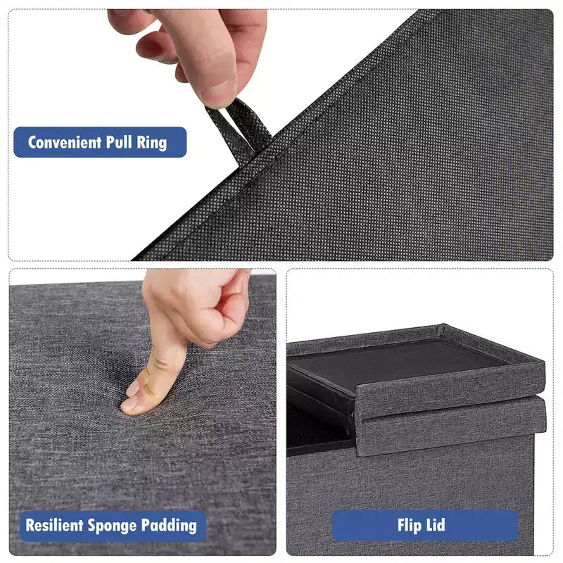 Costway Pouf de Rangement Pliant 76 cm avec Couvercle Relevable Banc de Bout de Lit Capacité 80L Gris Clair/Gris Foncé