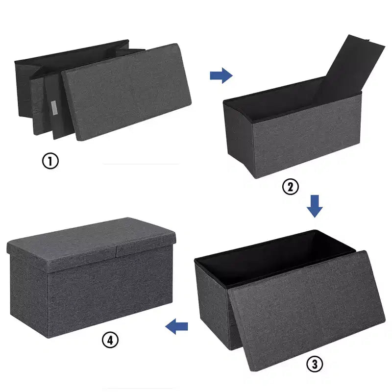 Costway Pouf de Rangement Pliant 76 cm avec Couvercle Relevable Banc de Bout de Lit Capacité 80L Gris Clair/Gris Foncé