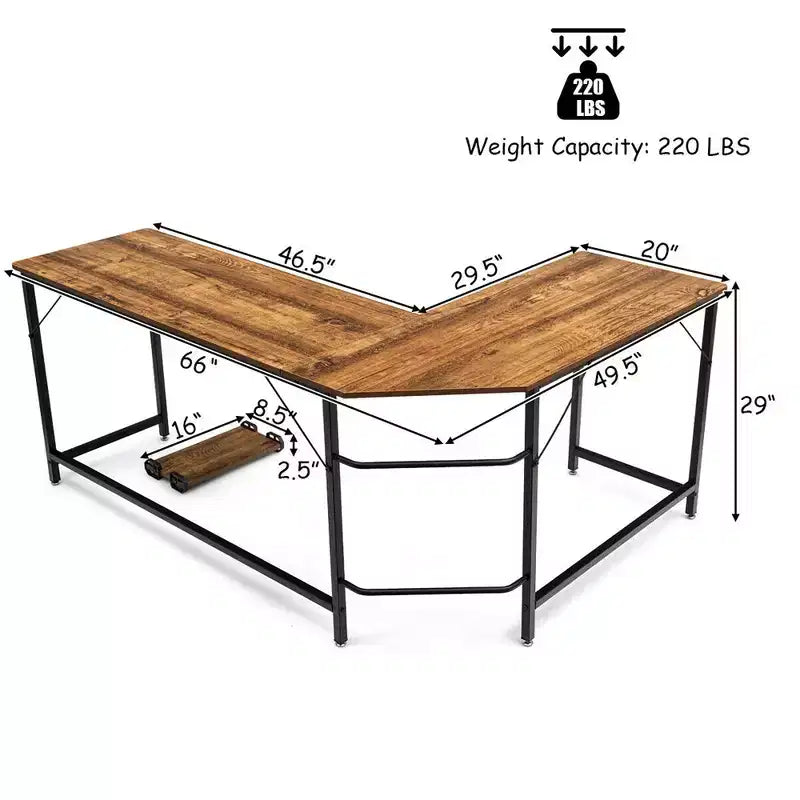 Costway Bureau d'angle en L poste de travail d'étude table de jeu pour bureau à domicile