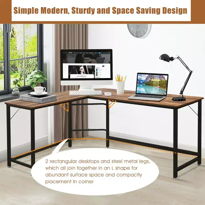 Costway Bureau d'angle en L poste de travail d'étude table de jeu pour bureau à domicile