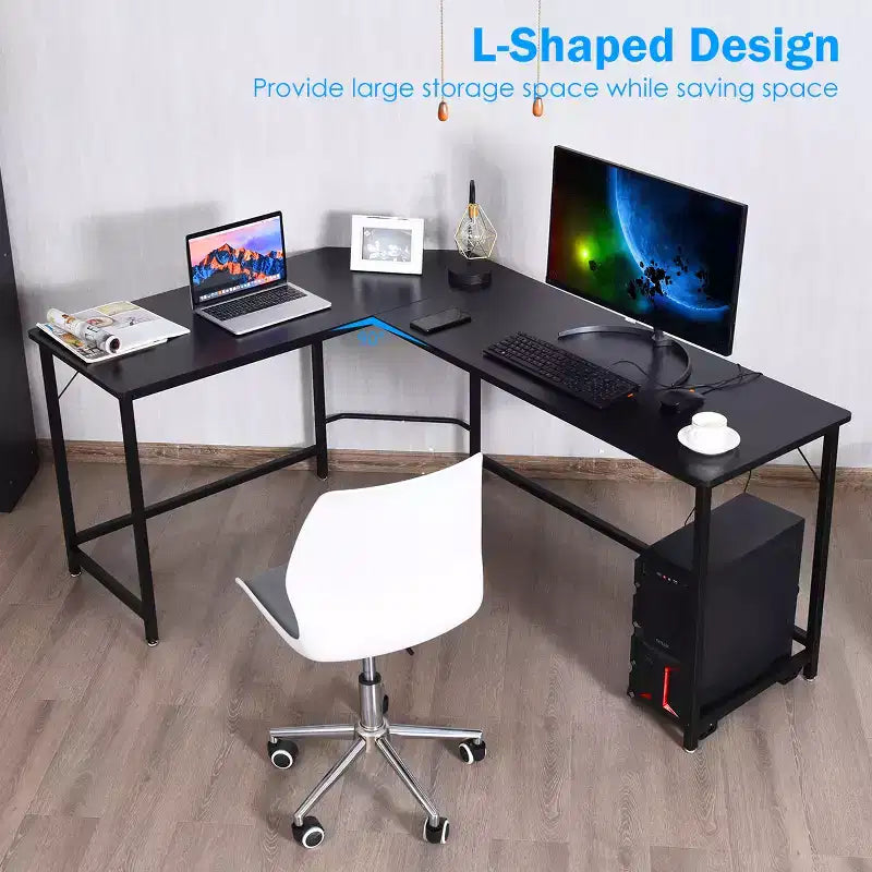 Costway Bureau d'angle en L poste de travail d'étude table de jeu pour bureau à domicile