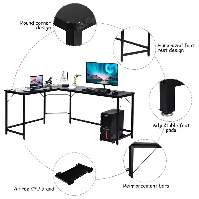 Costway Bureau d'angle en L poste de travail d'étude table de jeu pour bureau à domicile