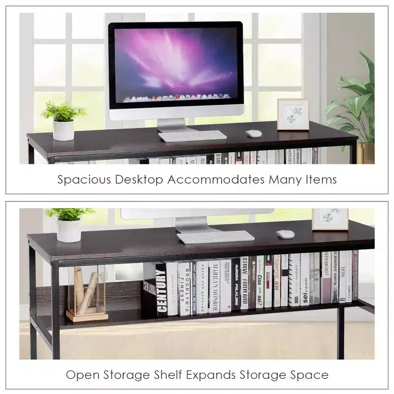 Bureau d'ordinateur industriel Costway 55'' avec étagère de rangement et pieds réglables