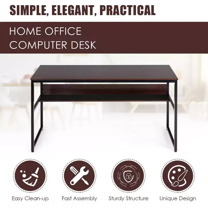 Bureau d'ordinateur industriel Costway 55'' avec étagère de rangement et pieds réglables