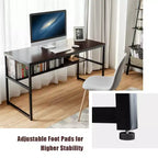 Bureau d'ordinateur industriel Costway 55'' avec étagère de rangement et pieds réglables