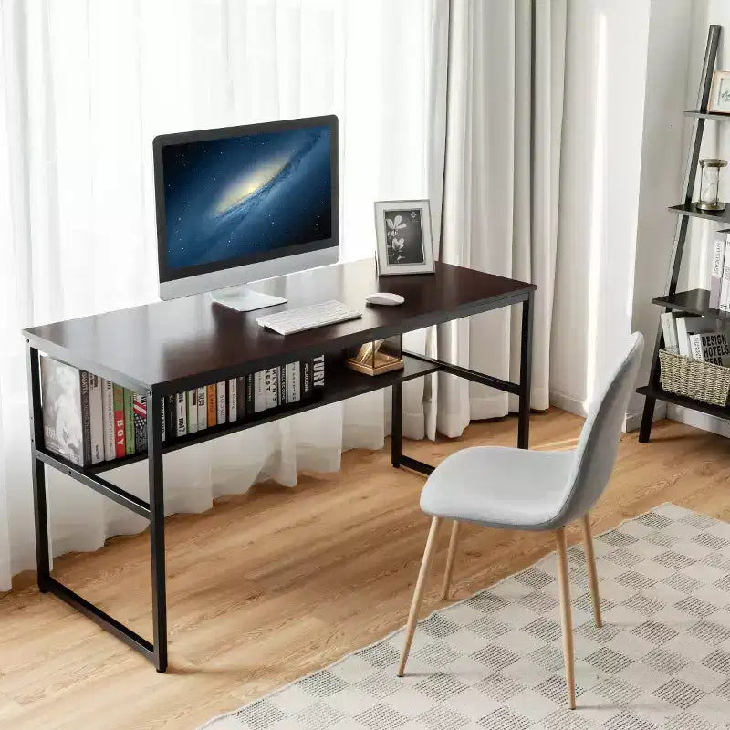 Bureau d'ordinateur industriel Costway 55'' avec étagère de rangement et pieds réglables