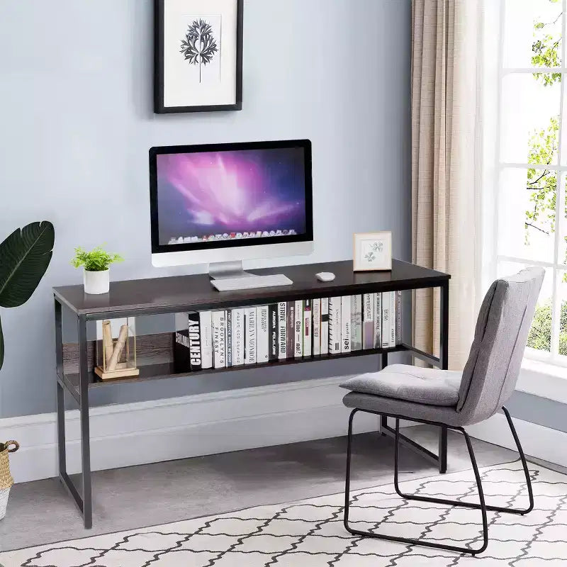 Bureau d'ordinateur industriel Costway 55'' avec étagère de rangement et pieds réglables