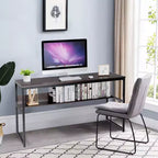 Bureau d'ordinateur industriel Costway 55'' avec étagère de rangement et pieds réglables