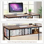 Bureau d'ordinateur industriel Costway 55'' avec étagère de rangement et pieds réglables
