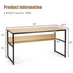 Bureau d'ordinateur industriel Costway 55'' avec étagère de rangement et pieds réglables