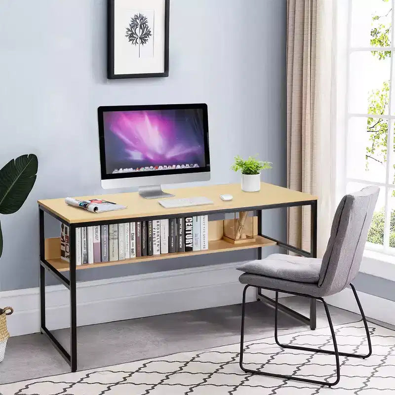 Bureau d'ordinateur industriel Costway 55'' avec étagère de rangement et pieds réglables
