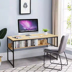 Bureau d'ordinateur industriel Costway 55'' avec étagère de rangement et pieds réglables