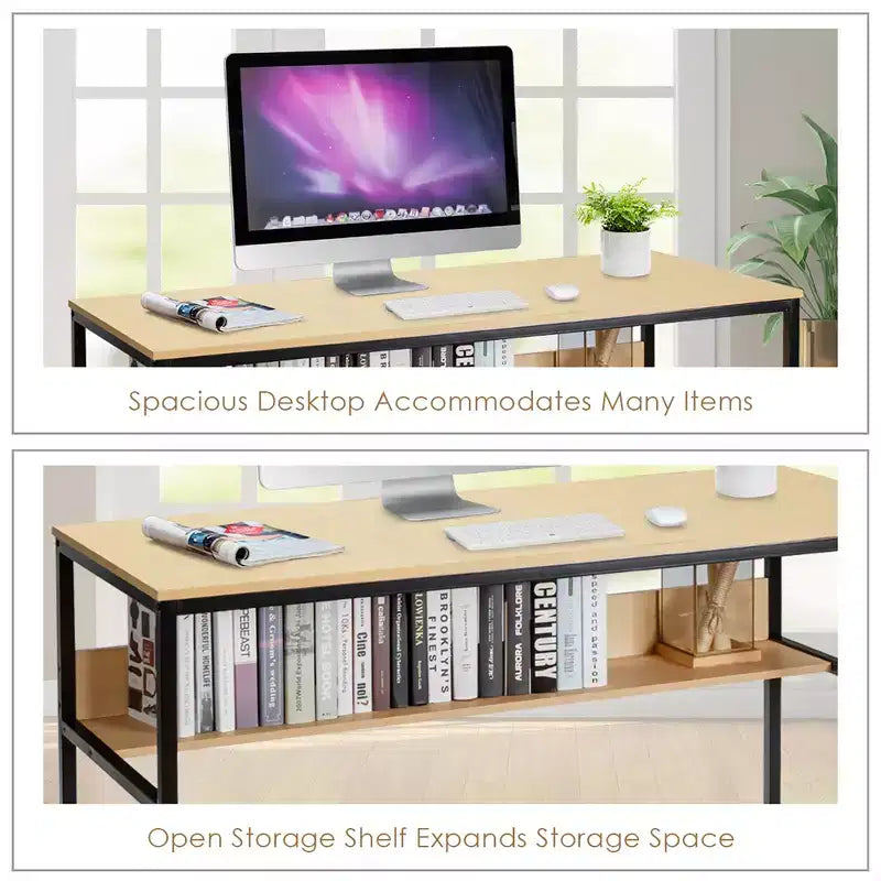 Bureau d'ordinateur industriel Costway 55'' avec étagère de rangement et pieds réglables