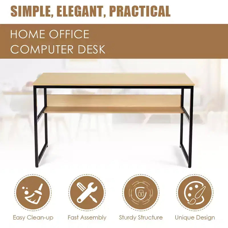Bureau d'ordinateur industriel Costway 55'' avec étagère de rangement et pieds réglables