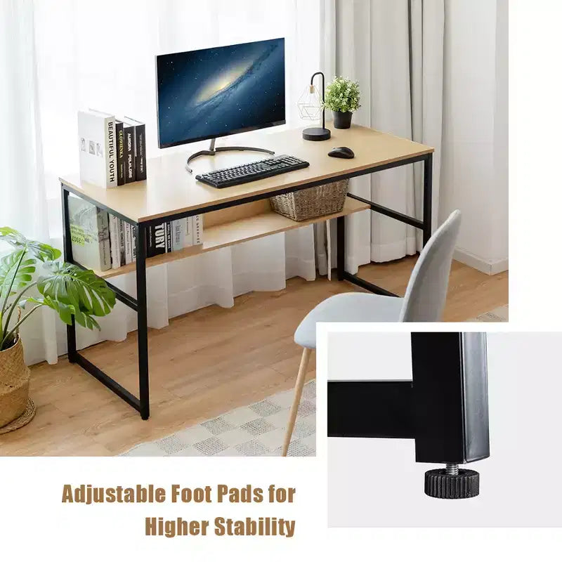 Bureau d'ordinateur industriel Costway 55'' avec étagère de rangement et pieds réglables
