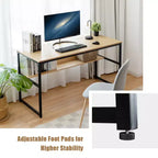 Bureau d'ordinateur industriel Costway 55'' avec étagère de rangement et pieds réglables