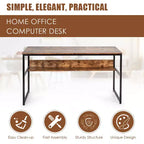 Bureau d'ordinateur industriel Costway 55'' avec étagère de rangement et pieds réglables