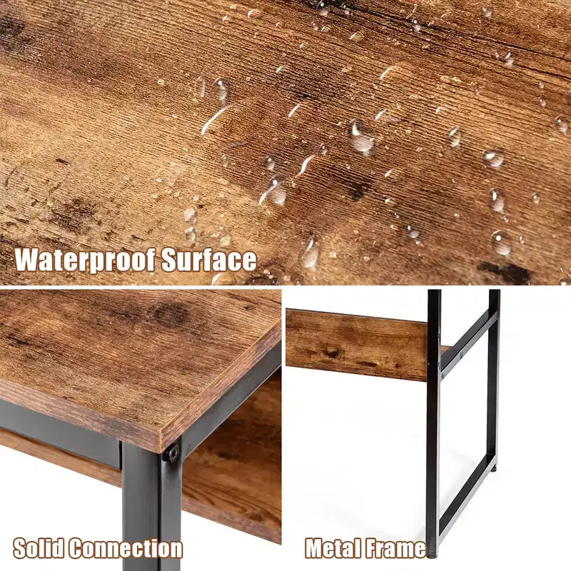 Bureau d'ordinateur industriel Costway 55'' avec étagère de rangement et pieds réglables