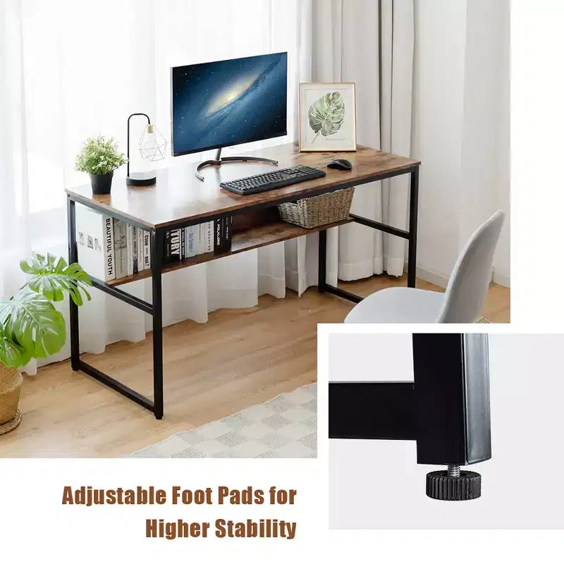 Bureau d'ordinateur industriel Costway 55'' avec étagère de rangement et pieds réglables