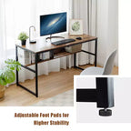 Bureau d'ordinateur industriel Costway 55'' avec étagère de rangement et pieds réglables