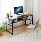 Bureau d'ordinateur industriel Costway 55'' avec étagère de rangement et pieds réglables