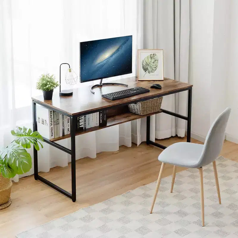 Bureau d'ordinateur industriel Costway 55'' avec étagère de rangement et pieds réglables