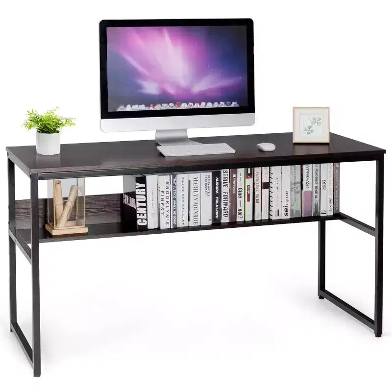 Bureau d'ordinateur industriel Costway 55'' avec étagère de rangement et pieds réglables