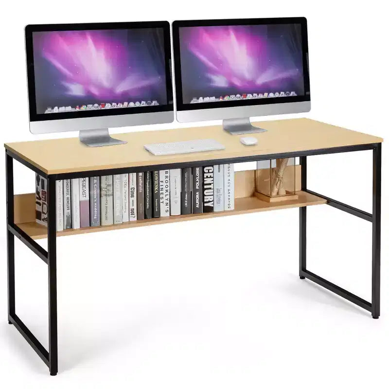 Bureau d'ordinateur industriel Costway 55'' avec étagère de rangement et pieds réglables