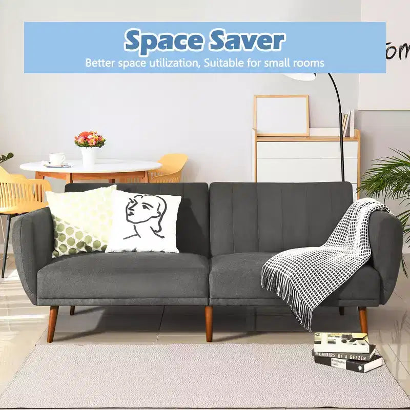 Canapé-lit futon convertible Costway avec pieds en bois réglable marine/gris/jaune