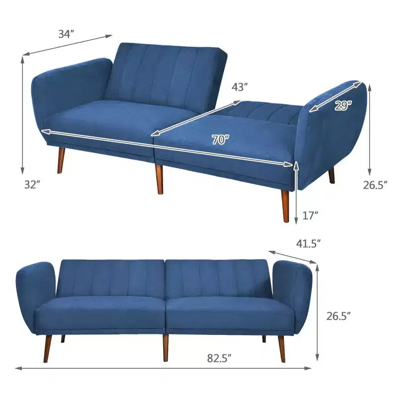 Canapé-lit futon convertible Costway avec pieds en bois réglable marine/gris/jaune