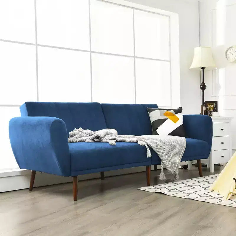 Canapé-lit futon convertible Costway avec pieds en bois réglable marine/gris/jaune