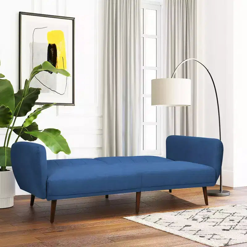 Canapé-lit futon convertible Costway avec pieds en bois réglable marine/gris/jaune