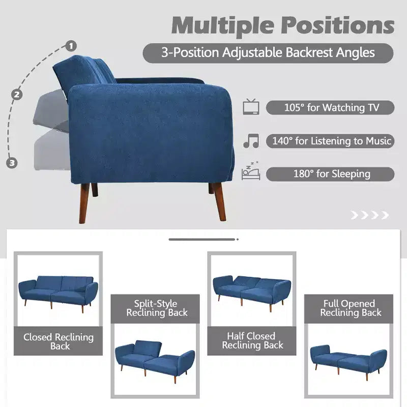 Canapé-lit futon convertible Costway avec pieds en bois réglable marine/gris/jaune