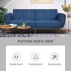 Canapé-lit futon convertible Costway avec pieds en bois réglable marine/gris/jaune