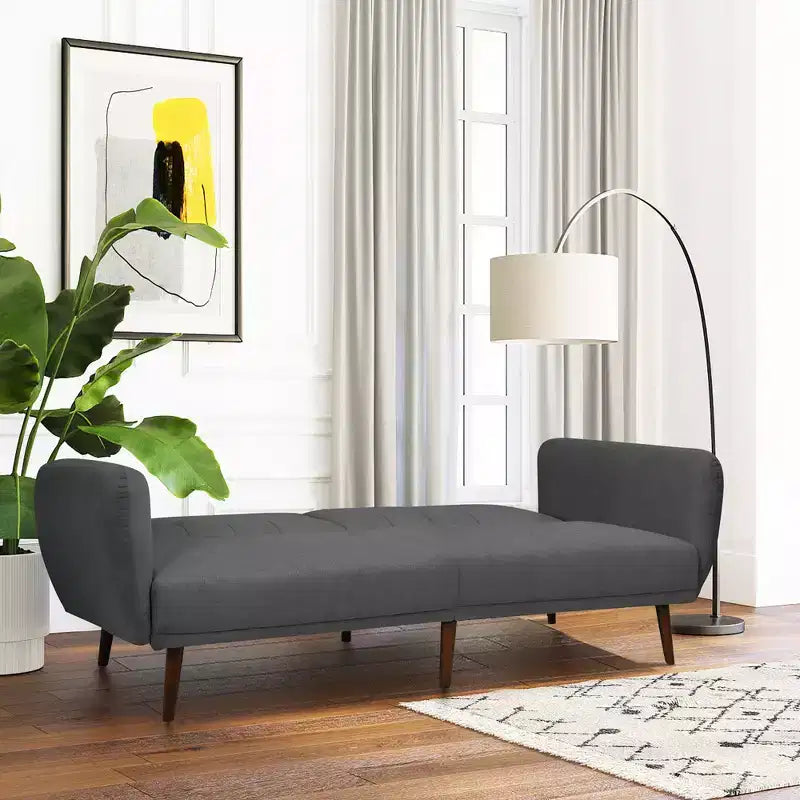 Canapé-lit futon convertible Costway avec pieds en bois réglable marine/gris/jaune